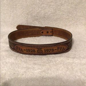 Vintage FFA 50th Anniversary Tony Lama Mens Brown Tooled Leather Belt. Size 36